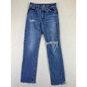 Levis 501 Jeans Womens 24 Blue Distressed Button Fly Premium Raw Hem Denim Pants
